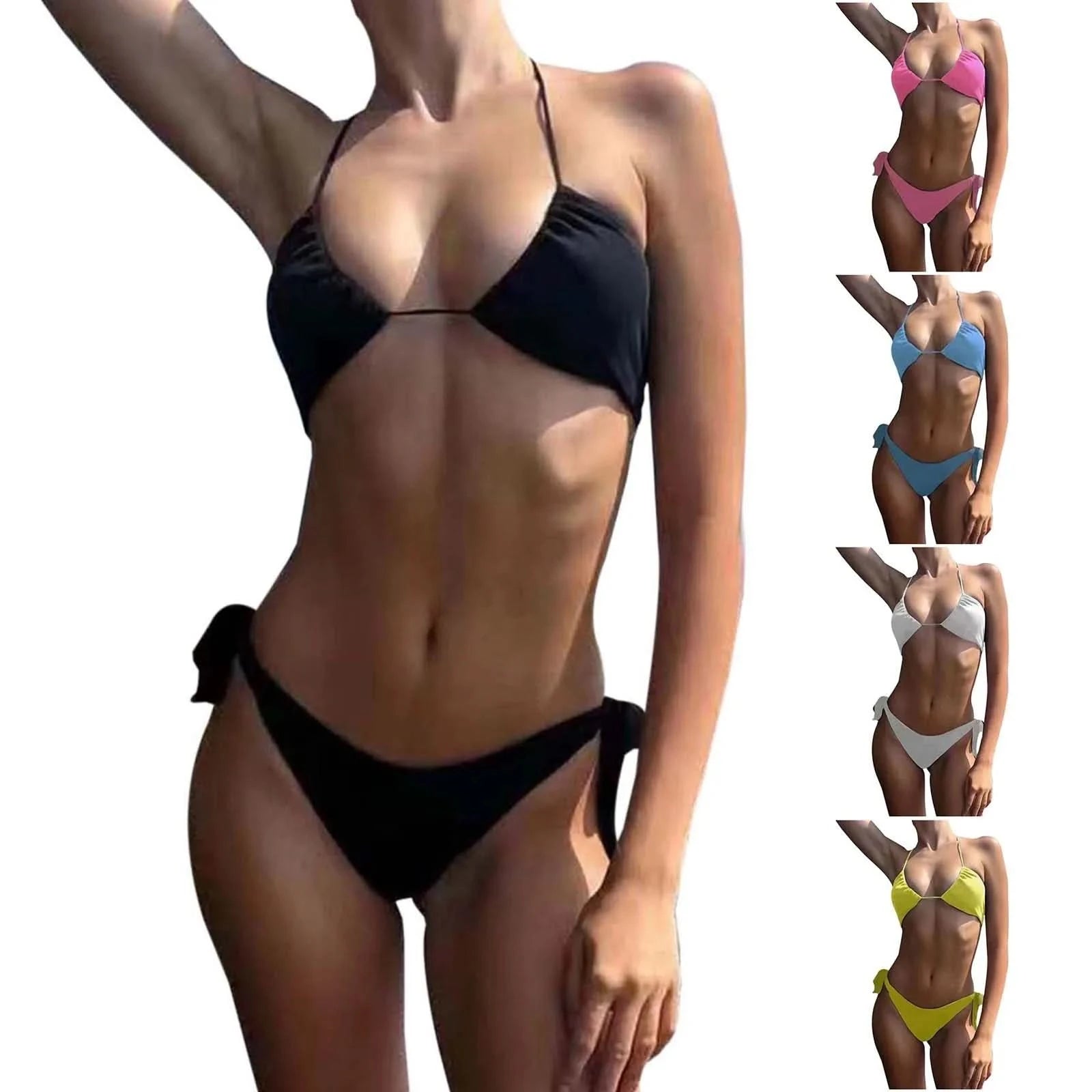 SunnyDay Candy Color Bikini Swimsuit Sheer Yet No Tan Lines Breathable Tie Up Design Vacation Outfits Split Swimwear - M & M Global