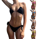 SunnyDay Candy Color Bikini Swimsuit Sheer Yet No Tan Lines Breathable Tie Up Design Vacation Outfits Split Swimwear - M & M Global