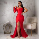 Spring Fall Longuette Long-sleeved Elastic Force Single Sleeve Slim Long Women's Dress