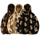 Thickened Hooded Casual Sweatshirt Women's Plush Pocket Cartoon Bear Zipper Pocket Sweatshirt Comfortable Korean Style Long S...