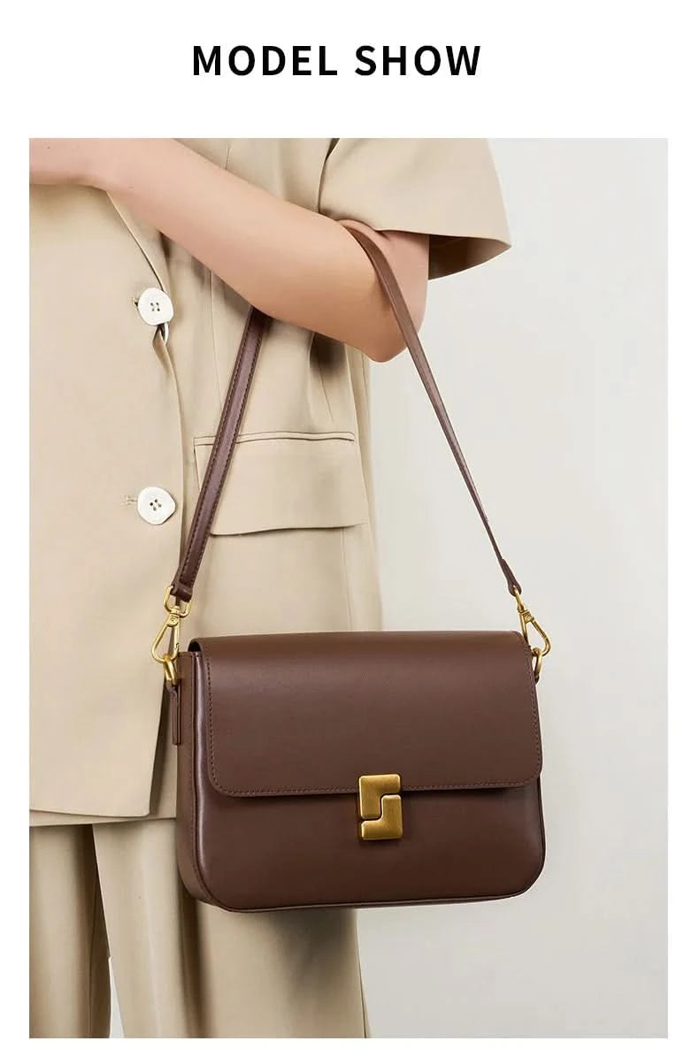 Genuine leather tofu bag large capacity high-end sense one-shoulder armpit commuting practical cowhide crossbody women's bag - M & M Global