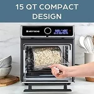 Air Fryer Oven 15-Quart with Digital Controls Easy-View Door and 16 Cooking Presets, Includes Eight Accessories, 1000-Watts, Bla - M & M Global