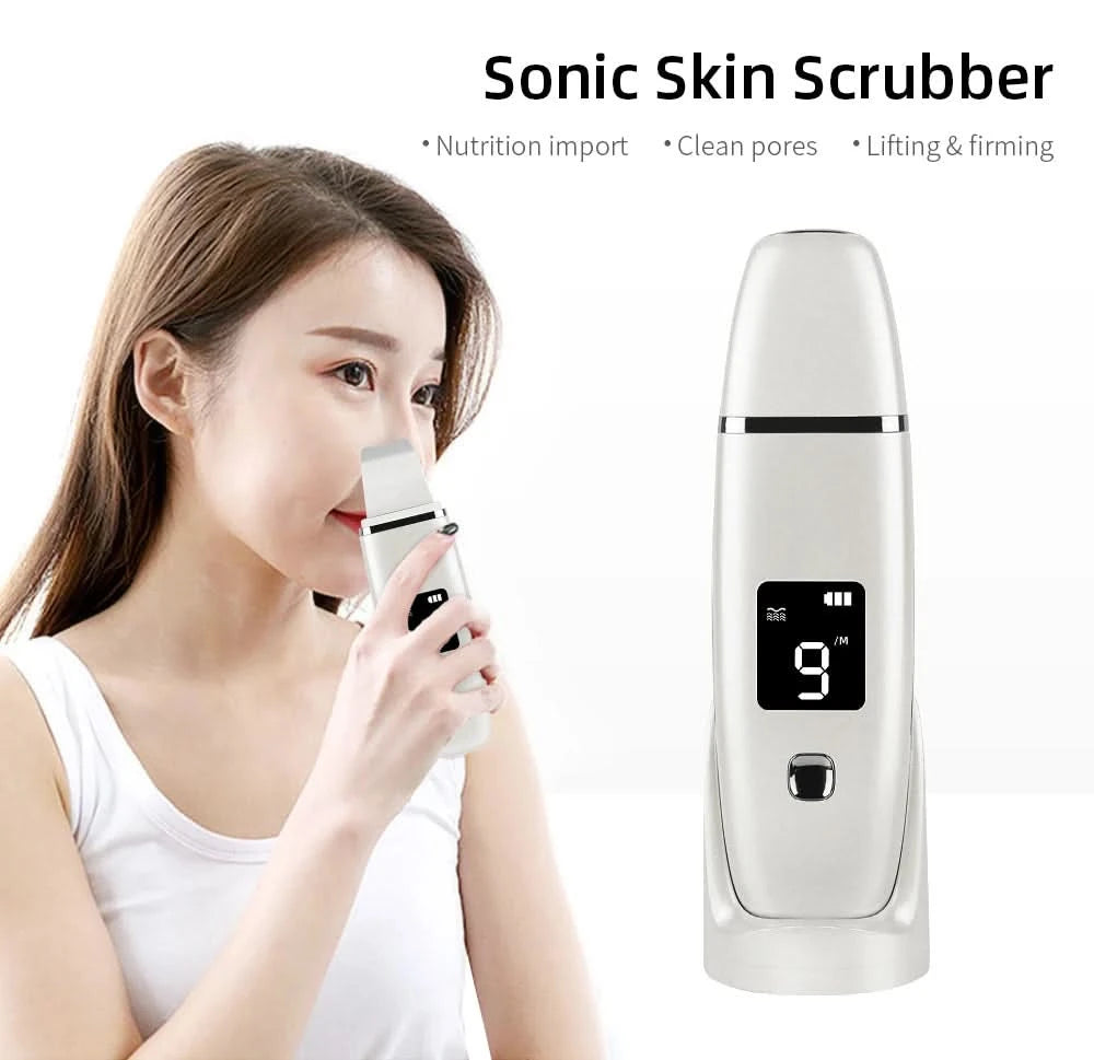 Ultrasonic Skin Scrubber Facial Spatula Blackhead Remover Deep Face Cleaning Lift Machine Peeling Shovel Pore Cleaner - M & M Global