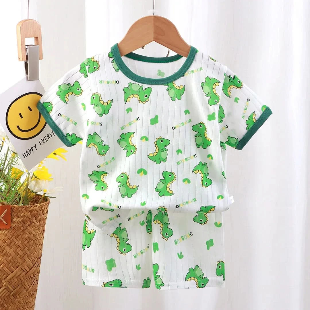 New Kids Boys Girls Summer Clothing Sets Children Cute Cartoon Print Short Sleeve T-Shirt Tops with Shorts Toddler Baby Pajamas - M & M Global