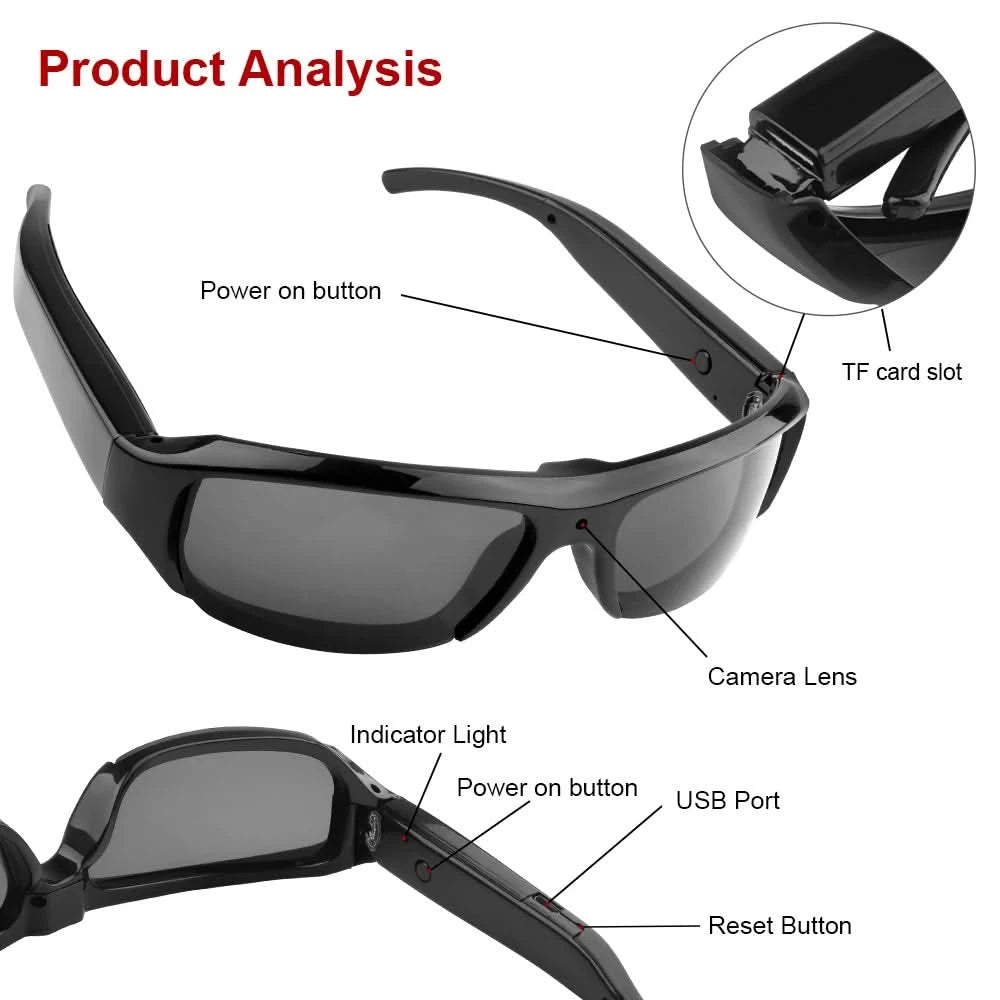 Portable 1080P HD Mini Glasses Camera Video Recorder Wearable Sunglasses Camera Outdoor Sports DV DVR Surveillance Camcorder - M & M Global