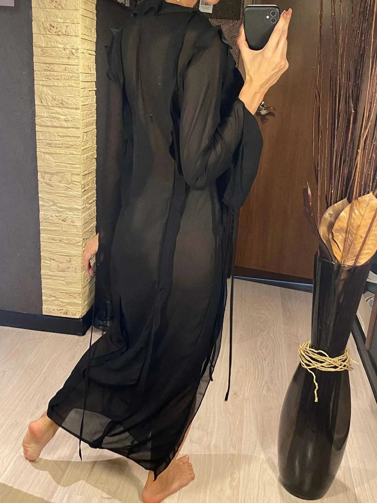 Deep V Neck High Split Long Dress Ruffles Beach Cover Up Bikini Cover-ups Beach Dress Beach Wear Beachwear Female Women V4440 - M & M Global