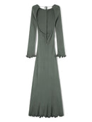 Women's Autumn Winter Knitted Bodycon Dress Long Sleeve Tie Backless Round Neck Solid Color Ruffle Trim Long Dress Beachwear - M & M Global