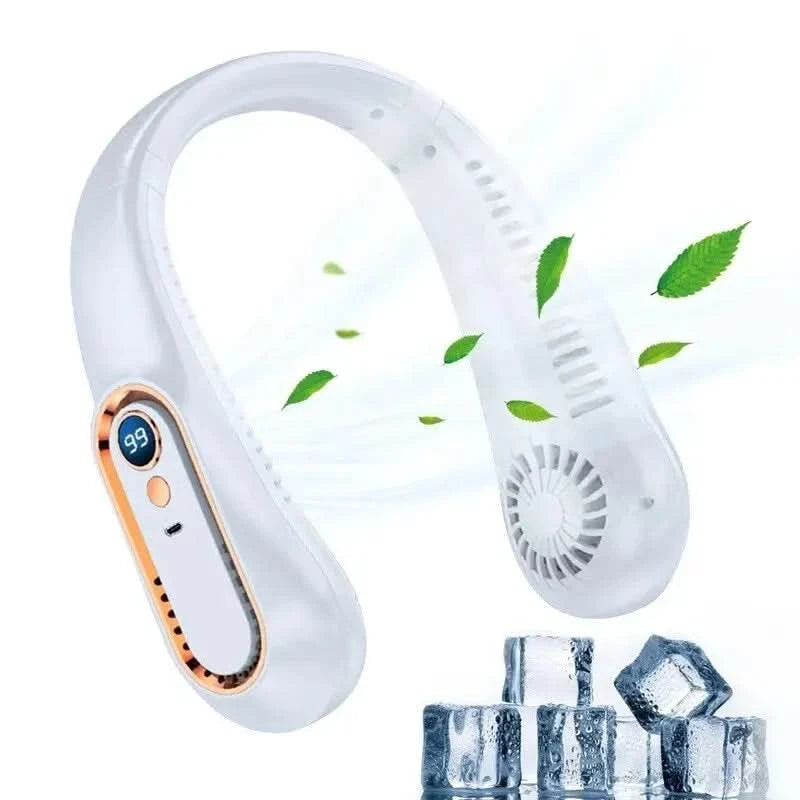 Neck Bladeless Fan Mini Ultra Long Life Portable Lazy Silent Fan Usb Charging Student Sports Office Digital Display Power 5 Gear - M & M Global