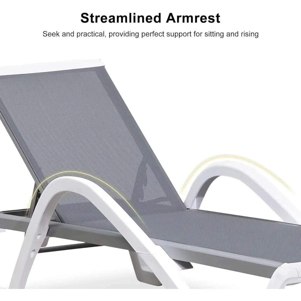 Patio Chaise Lounge Chair Set of 3 Outside Aluminum Plastic Stackable Tanning Chairs with Armrests and Side Table for Pool Sunb