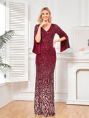 Elegant Sequins Evening Dresses Luxury Women Long Sleeves Party Mermaid Maxi Prom Cocktail Gowns