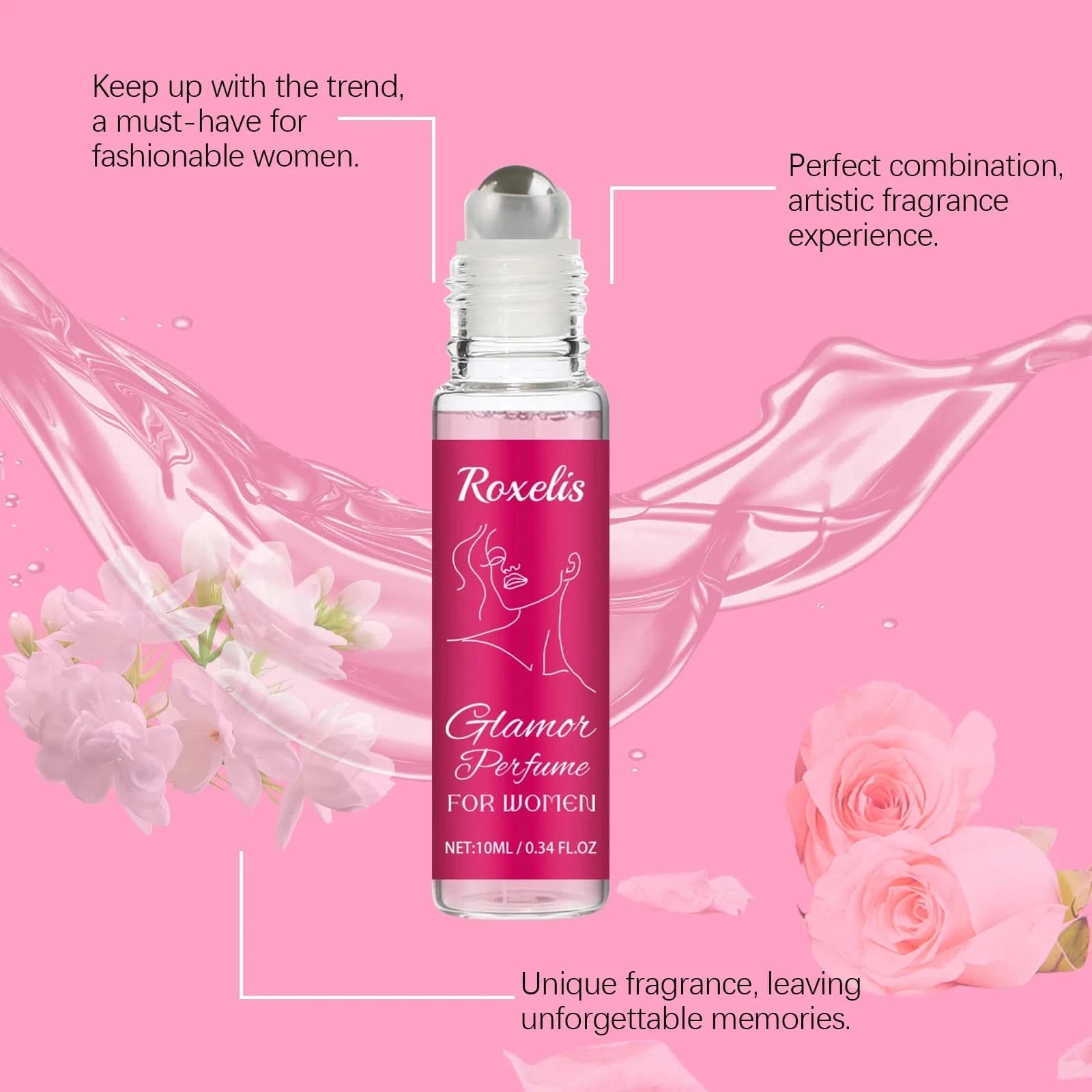 Roxelis Women Rose Essence Ball Bearing Perfume Elegant Fresh Dating Atmosphere Pheromone Perfume Long Lasting Fragrance 0.34 OZ - M & M Global
