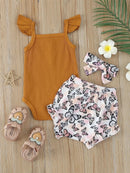 Summer Newborn Baby Girl Clothes Set  Sleeveless  Bodysuit  Printed Shorts  3pcs Clothing Suit Baby Girl Clothes For 0-1Years - M & M Global