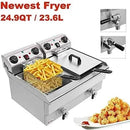 Commercial Deep Fryer 23.26Qt/22L Stainless Steel Electric Fryers with 2 Basket and Professional Heating Element, 110V Oil Consu - M & M Global