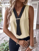 Elegant Women's Blouse Tees 2023 Summer Fashionable Style V-Neck Panel Sleeveless Top Lady Shirt S-XXXL - M & M Global