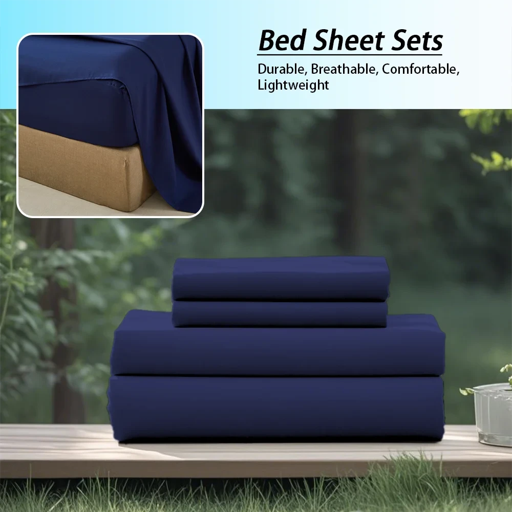 3/4PC Solid Color Bedding Set – Soft & Fashionable All-Season Bed Sheets with Fitted Sheet, Flat Sheet & Pillowcases