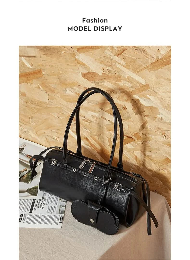 Genuine Leather Women's Baguette Bag Niche Retro Motorcycle Trend Cool belt Handbag New Luxury Design Shoulder Underarm Bag - M & M Global