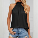 Women's Elegant Blouses Shirts Sleeveless Silk Strap Summer Blouses For Women Fashion 2023 Hanging Neck Lace Up Tops Blouse - M & M Global