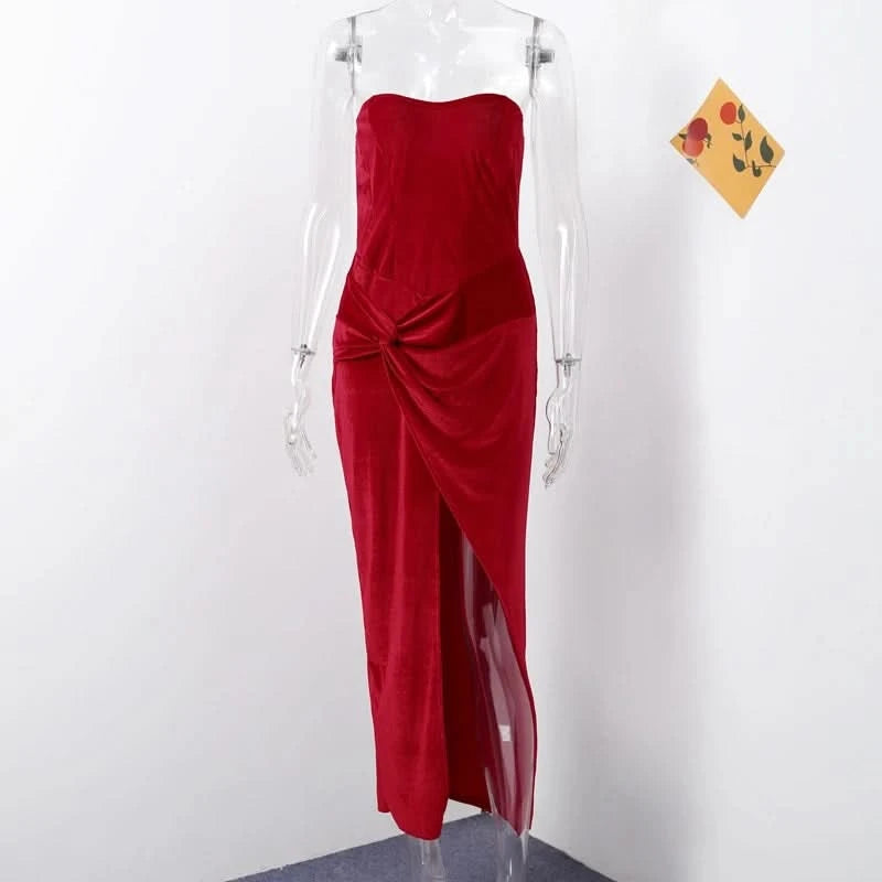 Sexy Strapless Patchwork Long Dress Women Slim Sleeveless Pleated Mermaid Dresses 2025 Spring Summer Lady Evening Solid Robe - M & M Global
