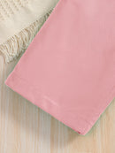 A set of two fashionable and simple cartoon print cool round-neck knitted tops and summer thin wide-leg pants for girls