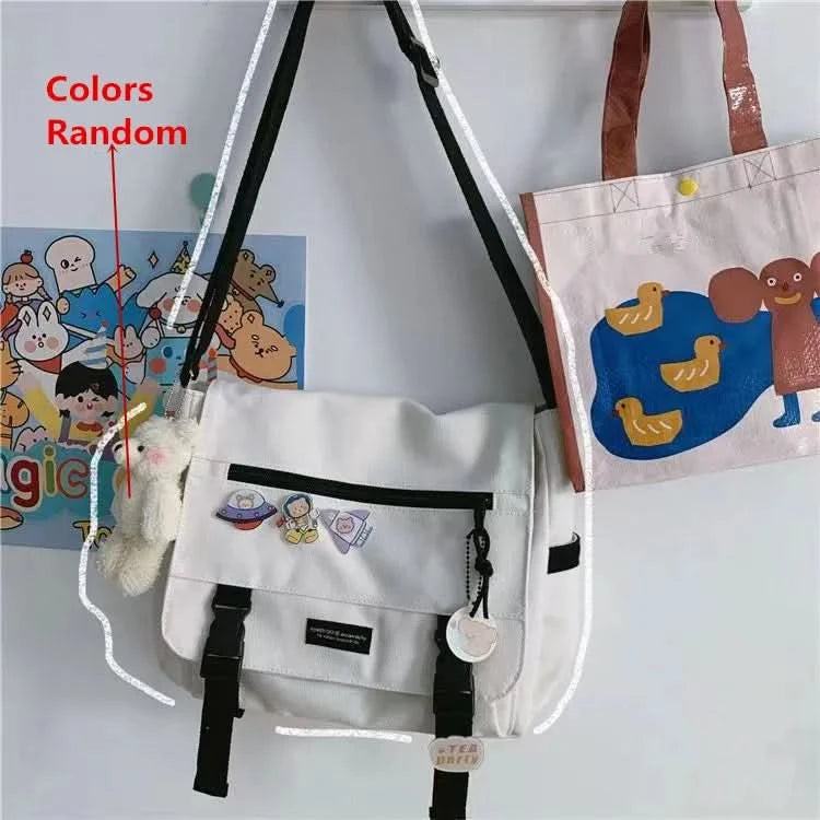 Harajuku Versatile Messenger Bag, Retro Street Crossbody Bag, Student School Canvas Bag,Casual Large Capacity Shoulder Bag - M & M Global