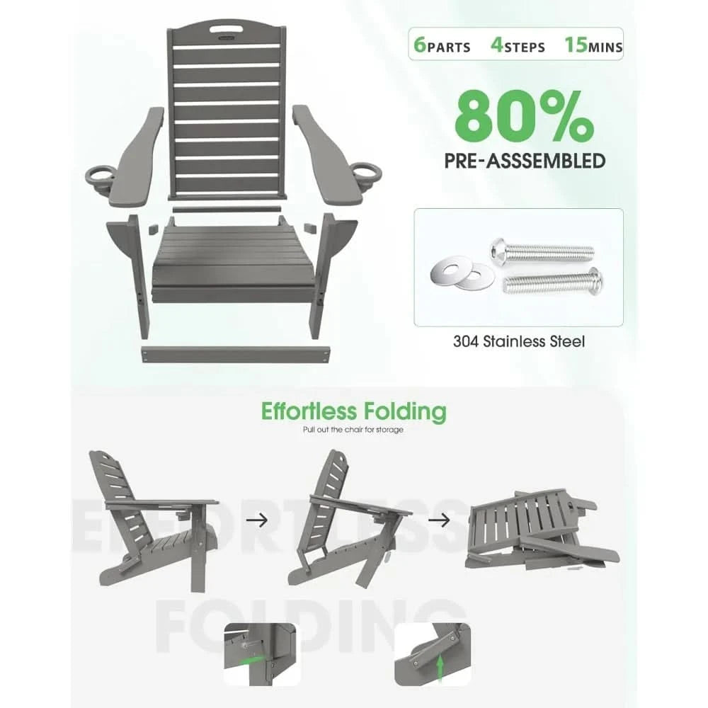 Chairs Set of 2, Outdoor Fire Pit Chairs,with Cup Holder, Lawn Chair for Deck, Patio, HDPE All-Weather Chairs