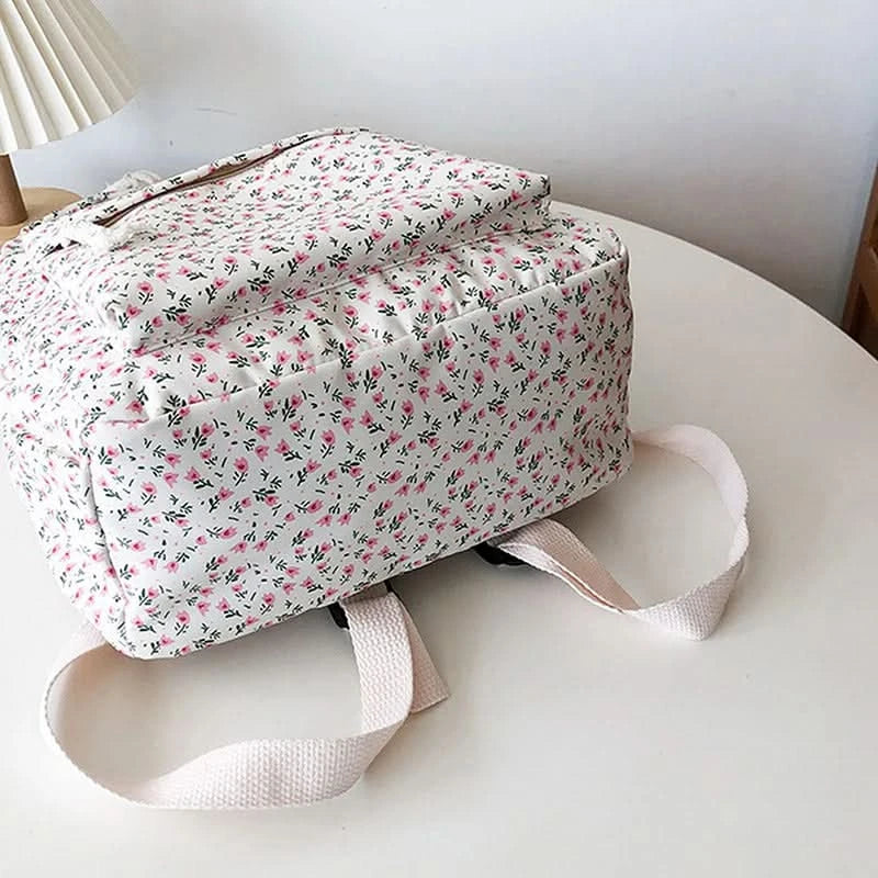 Student School Backpack Floral White School Bags For Teenage Girls Cute Women's Backpack Book Bag Nylon Rucksack - M & M Global