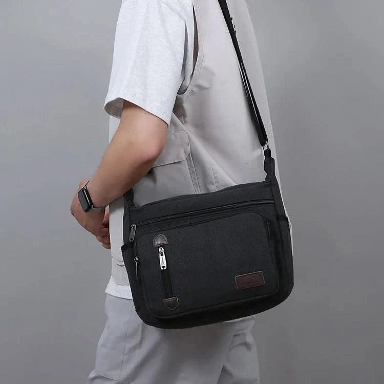 Men's Multi Pocket Casual Shoulder Bag - Adjustable Shoulder Strap, Zipper Closure, Ideal for Daily Commuting - M & M Global