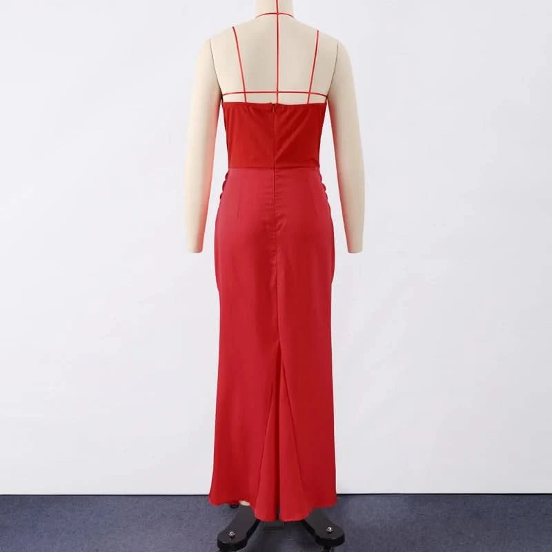 Sexy Strapless Patchwork Long Dress Women Slim Sleeveless Pleated Mermaid Dresses 2025 Spring Summer Lady Evening Solid Robe - M & M Global