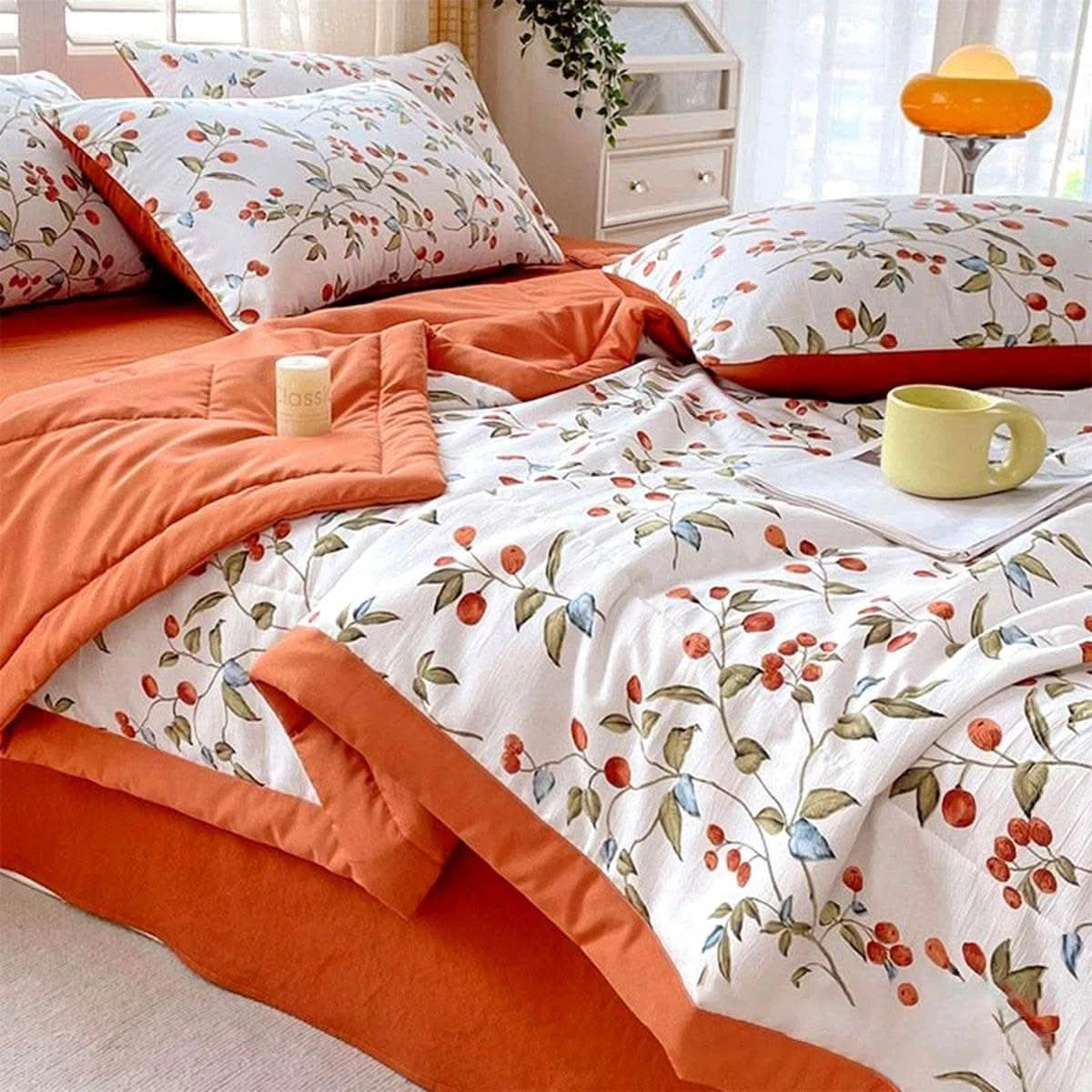 AB double board design Chinese Acacia Red Bean Printed Summer Quilt, delicate texture, care for your sleep - M & M Global