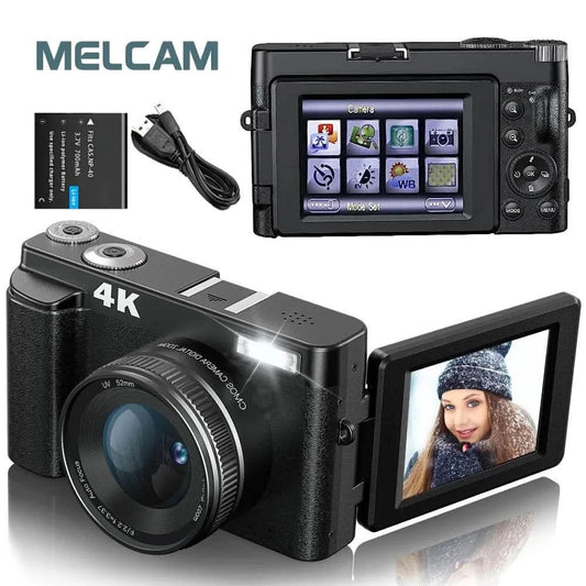 4K Digital Camera with Flip Screen and Flash for Vlogging and Photography