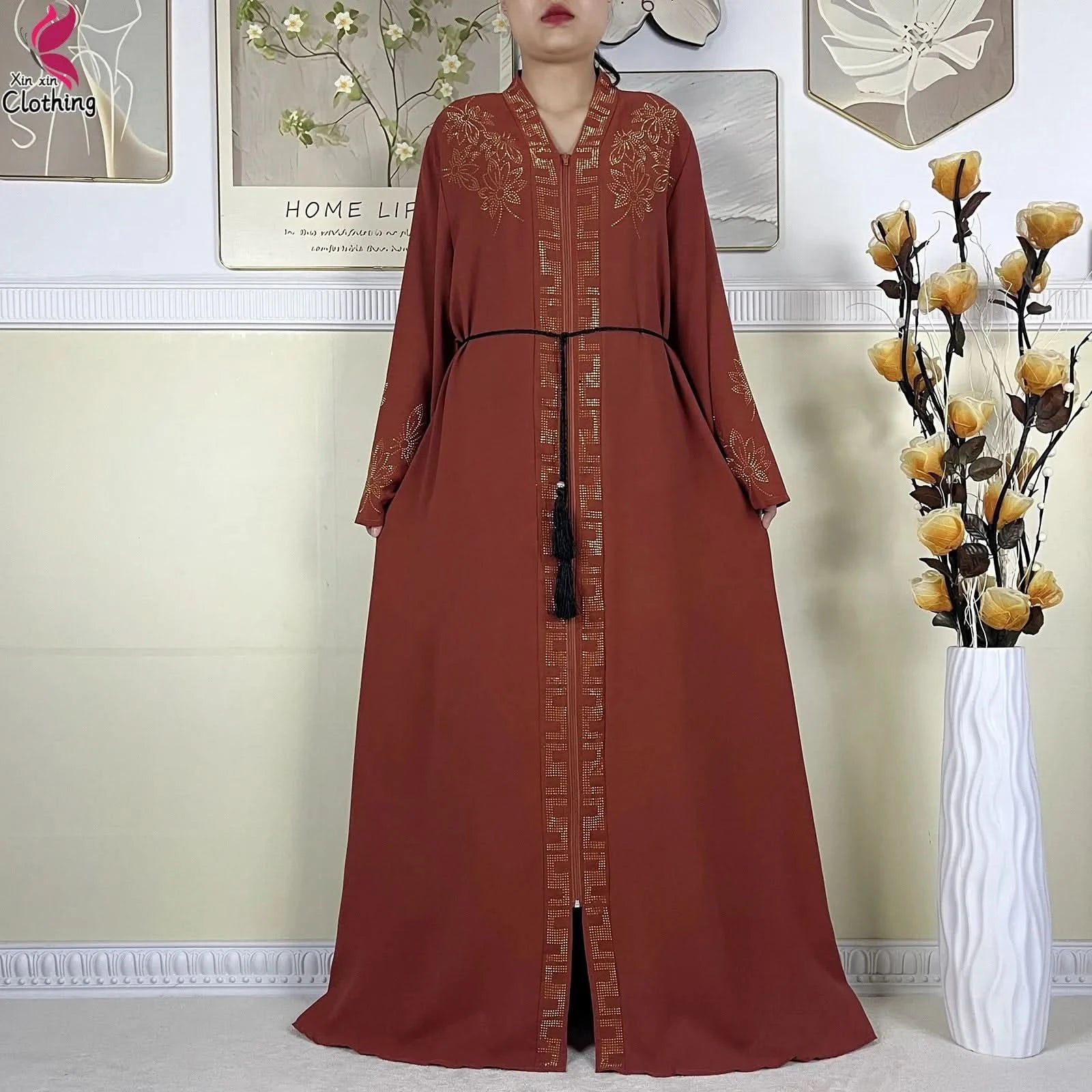 New Muslim Abayas For Women Long Sleeved Dress Dubai Lady Elegant Long Dress Islam Clothing African Abaya Loose Robe With Turban - M & M Global