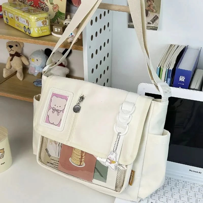 Y2K Japanese Harajuku School Bags for Teenage Girls New 2024 Transparent Itabag Crossbody Bag DIY Badges Display Plate Ita Bag - M & M Global