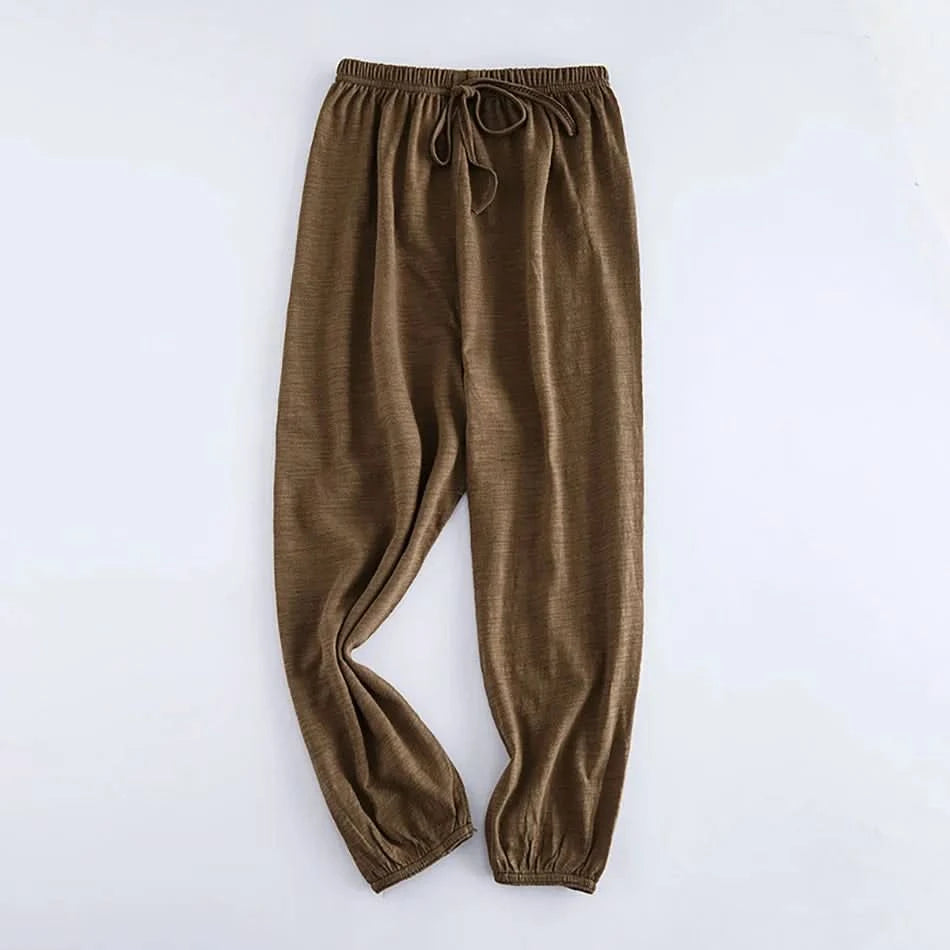Boy Girl Breathable Bamboo-Cotton Long Pants for Children Unisex Style Elastic Waist Summer Sleepwear Kids Nightwear Trousers - M & M Global