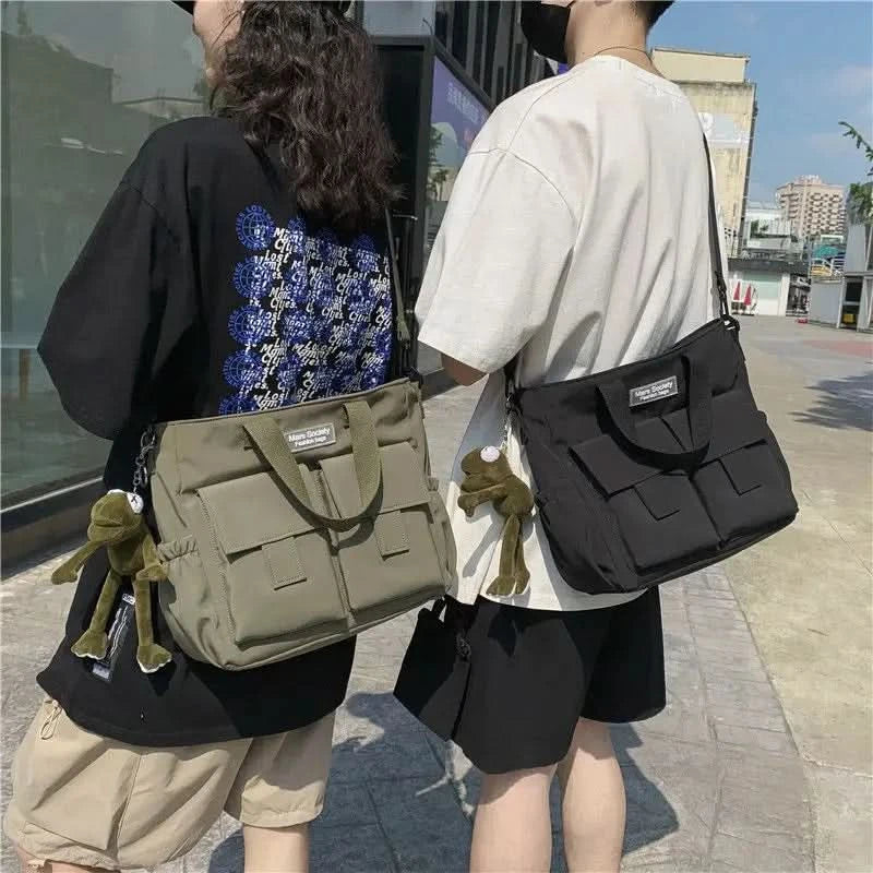 Waterproof Shoulder Bag Women's Multi Pocket Nylon Messenger Bag Preppy Canvas Handbag Women - M & M Global