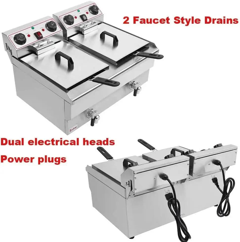 Commercial Deep Fryer 23.26Qt/22L Stainless Steel Electric Fryers with 2 Basket and Professional Heating Element, 110V Oil Consu - M & M Global