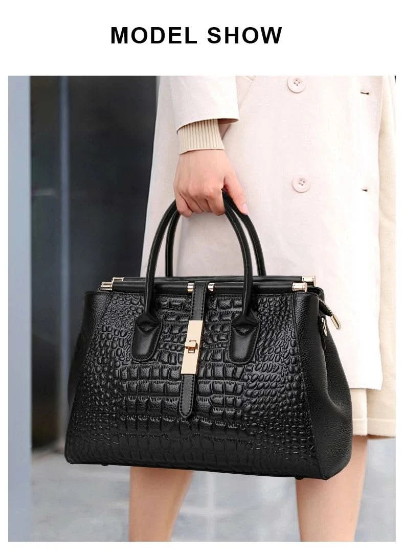 Aidrani Genuine leather women's handbag, fashion crocodile pattern design, high-end luxury cowhide bag large capacity - M & M Global