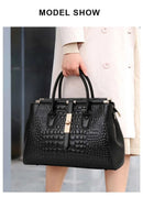 Aidrani Genuine leather women's handbag, fashion crocodile pattern design, high-end luxury cowhide bag large capacity - M & M Global