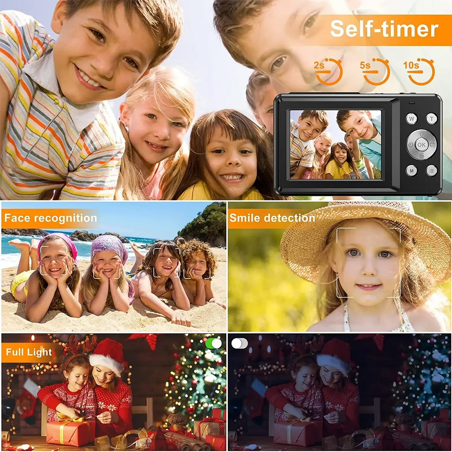 HD 1080P 2.4 inch digital Camera Rechargeable Cameras with 16x Zoom Compact Camera 44MP Cameras for kids Beginner Camera - M & M Global