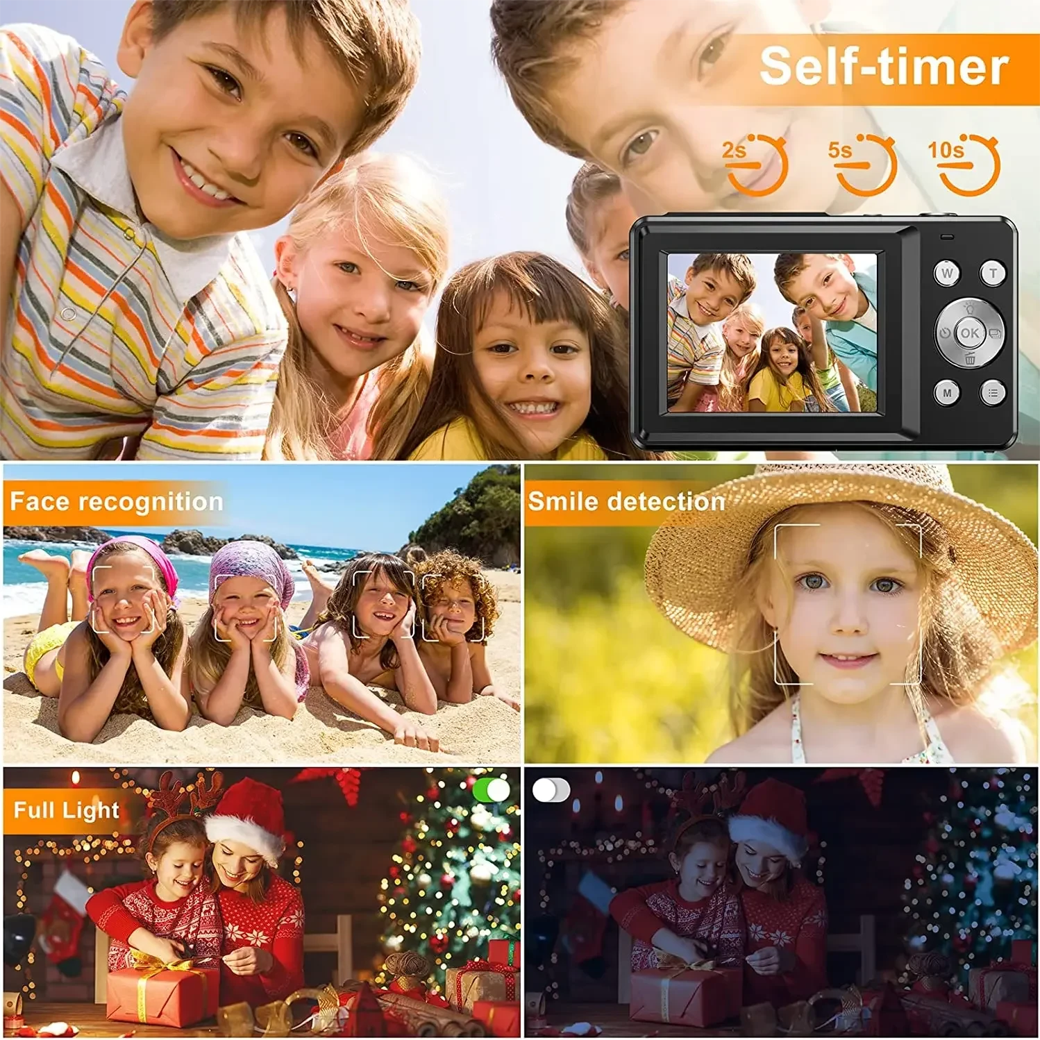 HD 1080P 2.4 inch digital Camera Rechargeable Cameras with 16x Zoom Compact Camera 44MP Cameras for kids Beginner Camera - M & M Global