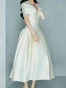 UCXQ Elegant Long Dress Fairy Style V-neck Hollow Waist 3D Bow Pocket Fashion Party Dresses For Women 2025 Spring Summer 23A9338 - M & M Global