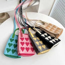 Korean Fashion Heart Knitted Mini Square Handbag for Women Small Mobile Phone Shoulder Bags Girls Cute Outdoor Crossbody Bags - M & M Global