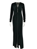 Mozision Deep V Neck Long Sleeve Split Maxi Dress Women Elegant Clubwear 2023 Autumn New Bodycon Ruched Sexy Long Dress - M & M Global