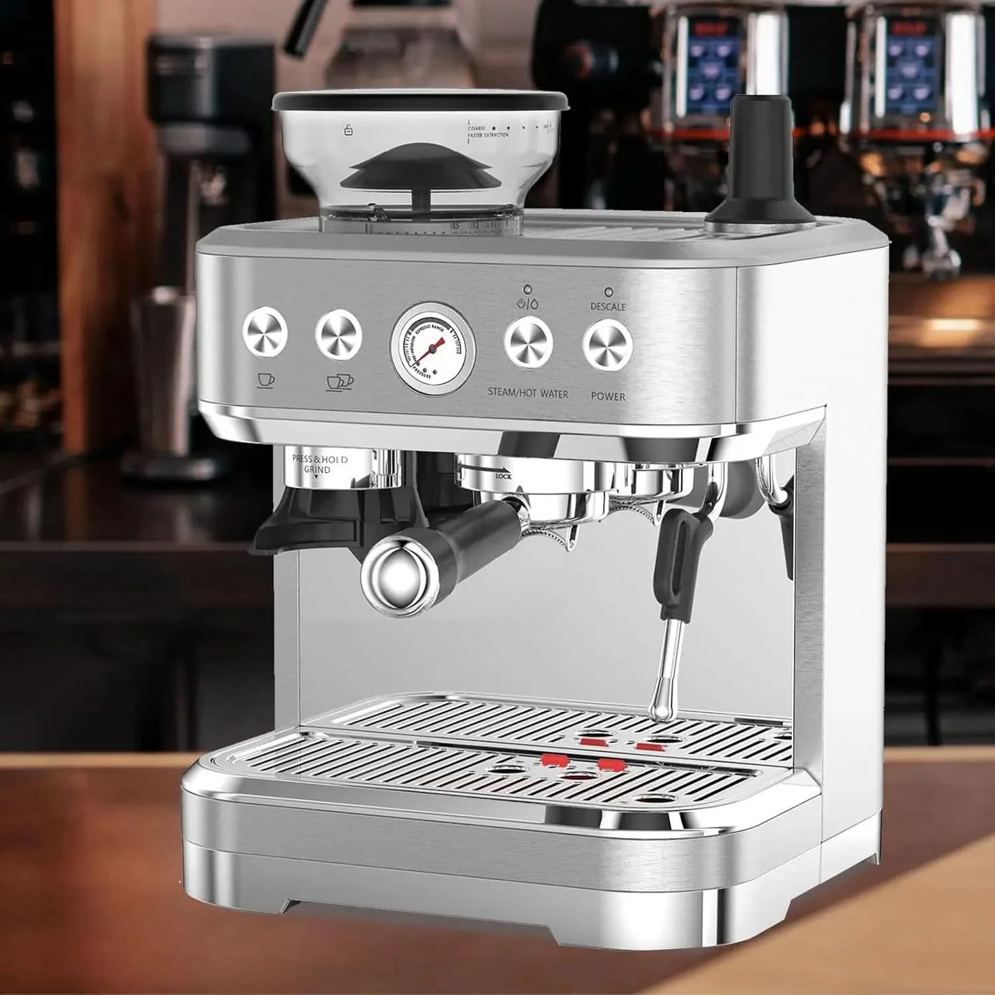 Professional Espresso Machine with Built-In Grinder and Milk Frother, 15 Bar Cappuccino and Latte Maker, Gift for Coffee Enthusi - M & M Global