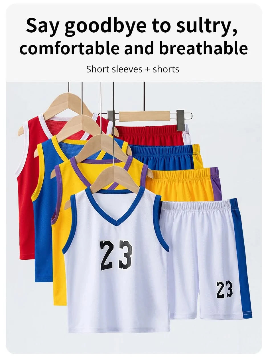 Summer CHILDREN'S Basketball Suit Boys and Girls Sports Vest Shorts Suit 23rd Handsome Boys and Students Vest Suit 2-piece. - M & M Global