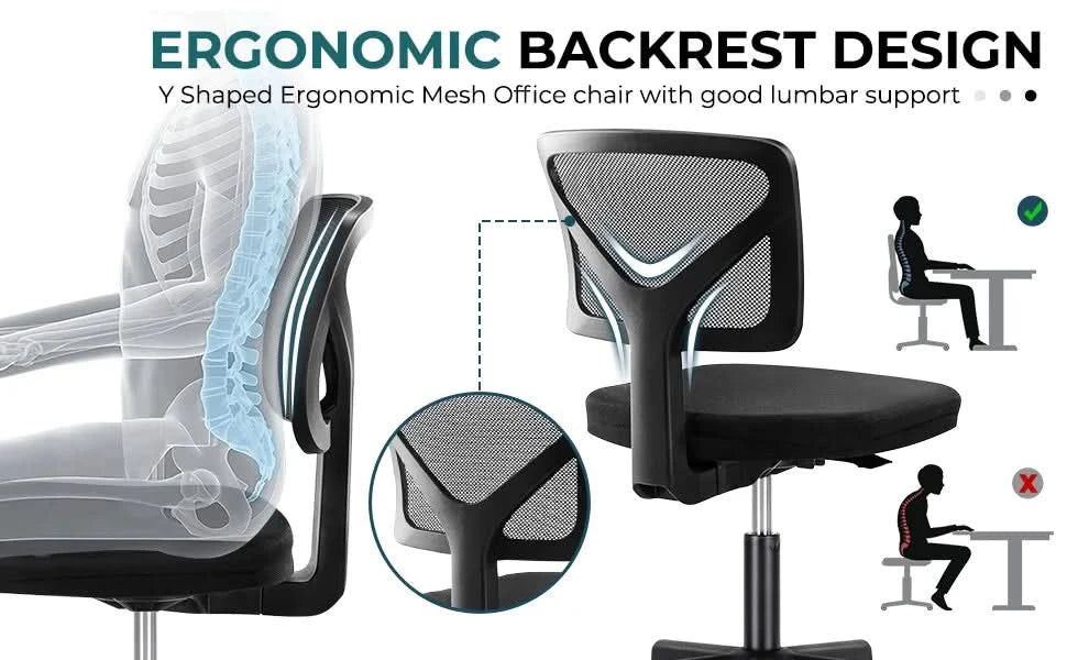 JHK Mesh with Lumbar Support Armless Office Chair Low Back with Wheels Adjustable Height 360° Rolling Swivel Computer Chair