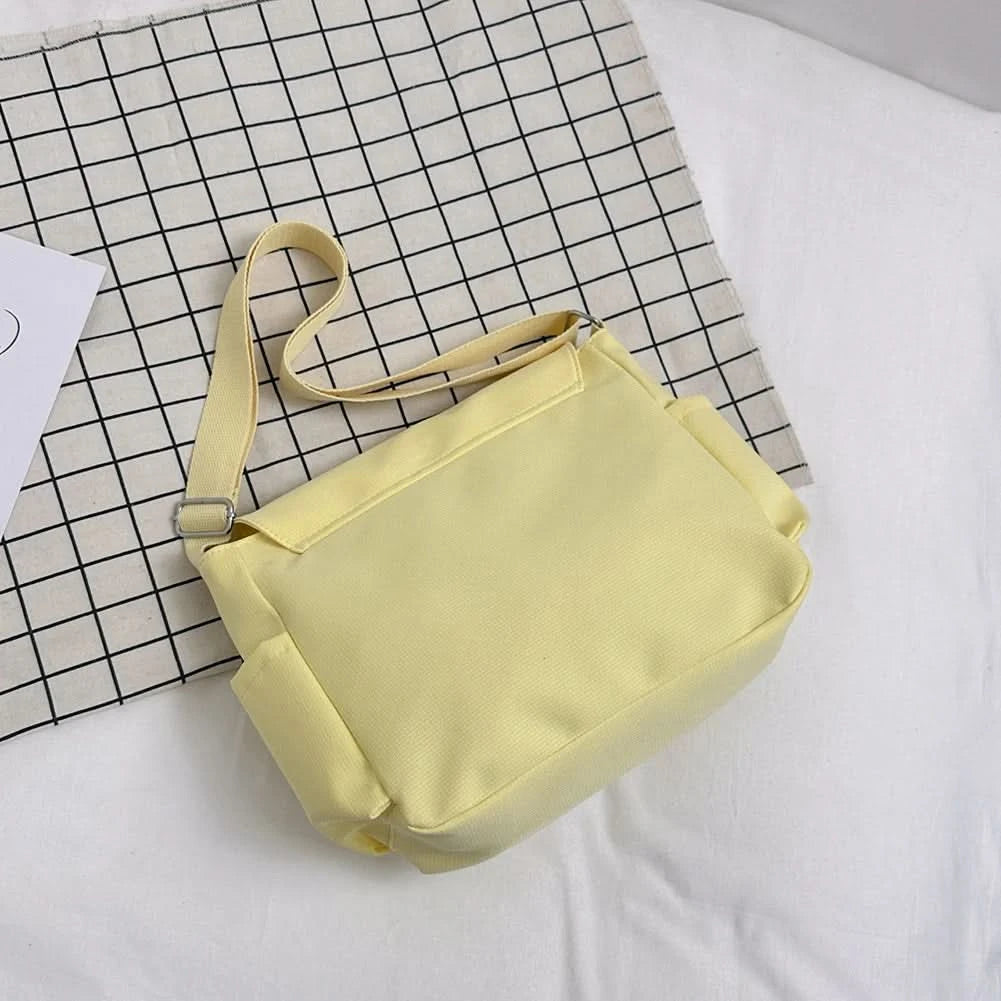 Women Cute Messenger Bag Large Capacity Canvas Student School Bag Star Letter Applique Candy Color Leisure Travel Outdoor Bag - M & M Global