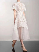 UCXQ Elegant Long Dress Fairy Style Embroidery Lace Patchwork Short Sleeve Waist Party Dresses For Women 2025 Spring Summer 9302 - M & M Global