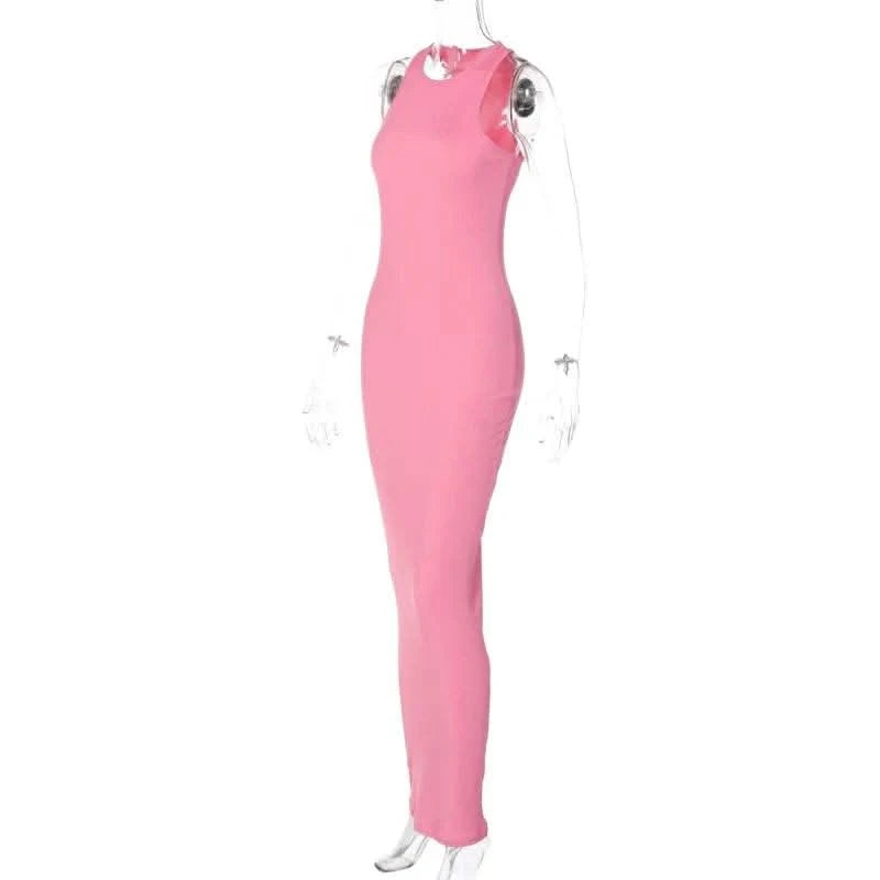 Dulzura Women Fashion 2024 Autumn Sleeveless Club Streetwear Bodycon Pink Pencil Long Dress Wholesale Items For Business - M & M Global