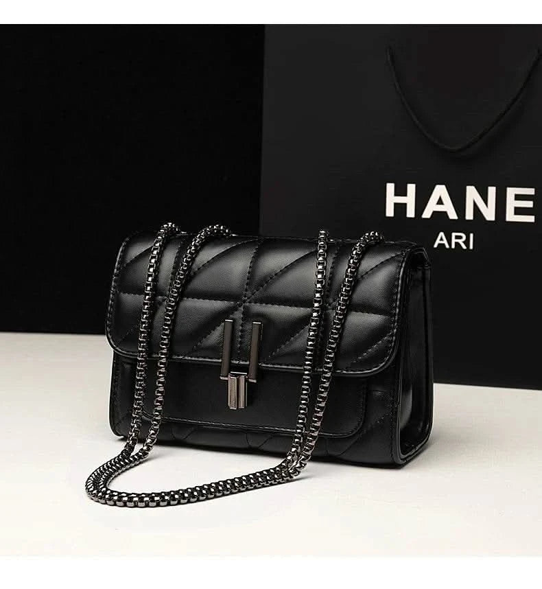 Classic Quilted Detail Square Bag, Solid Color Flap Shoulder Bag, All-Match Chain Bag - M & M Global