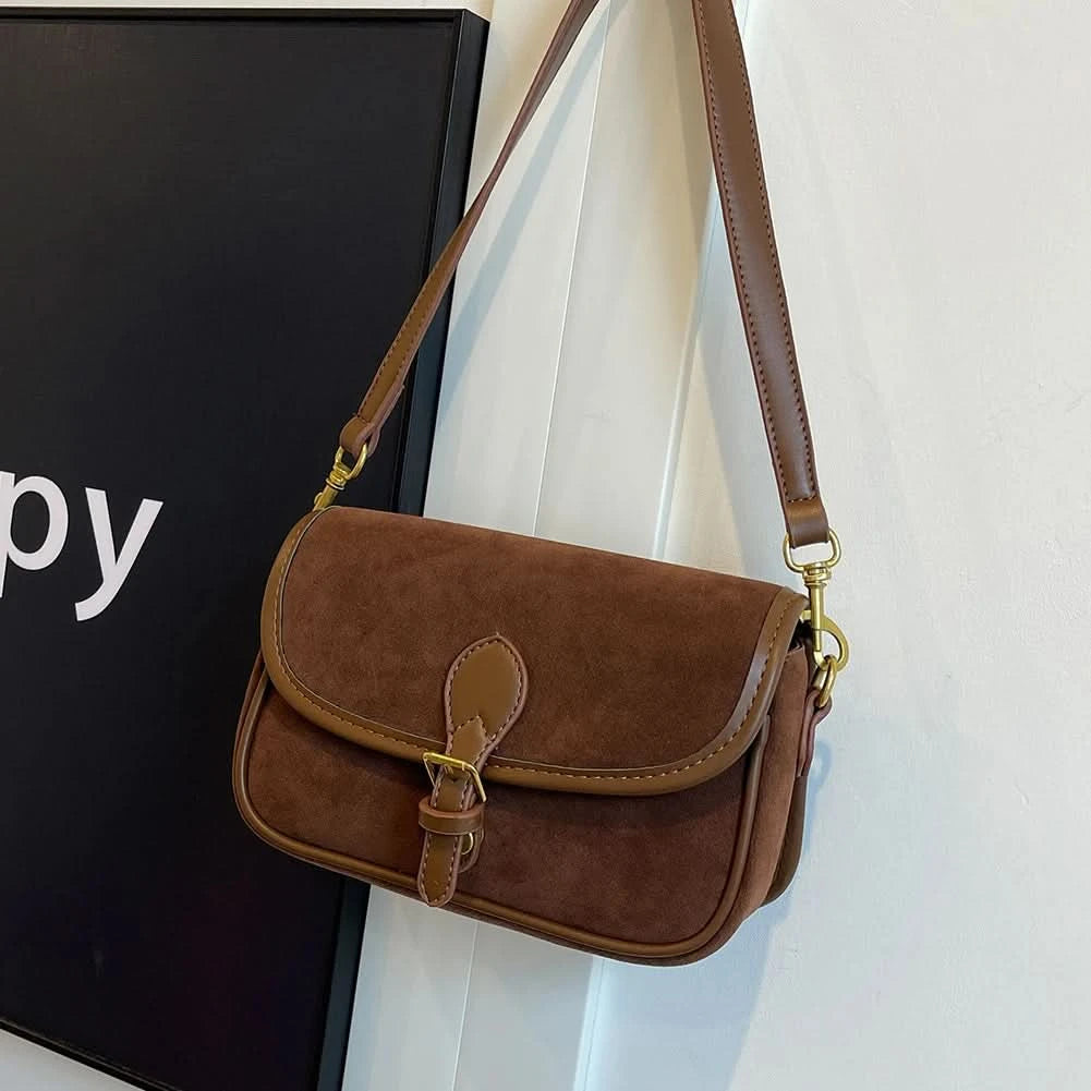 Korean Fashion New Small Square Bag Shoulder Bags Brown Niche Retro Suede Surface Leisure Versatile Trend Lady Crossbody Bags - M & M Global